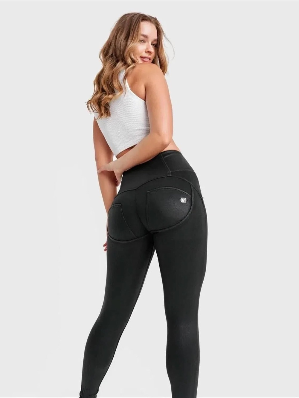 Women’s Freddy WRUPDenim LtdEdition HighWaist FullLngth Coated Black Sz10 BNWT